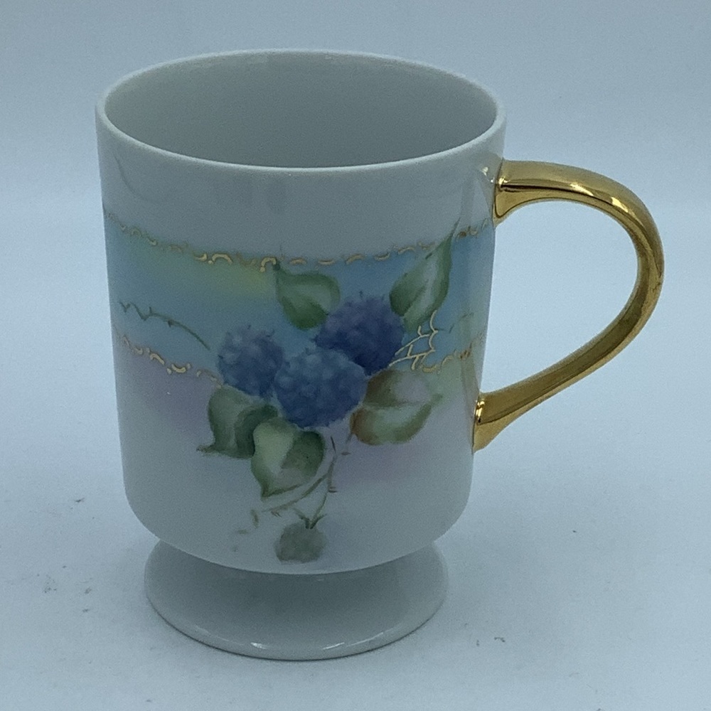 Vintage Hand Painted Berries Footed Gold Handled Mug